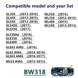 BW318 Cabin Air Filter for ML250, ML350, ML400, ML550, ML63 AMG, GL350, GL450, GL550, GLS450, GLS550, GL63 AMG, GLS63 AMG, GLE63 AMG, GLE300d, GLE350, GLE400, Replacement for 1668300318, Carbon