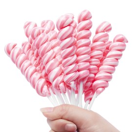 Valentine's Day Pink Twist Lollipops Individually Wrapped Bulk, Twisty Lollipop, Kid's Lollipops Candy for Birthday Party,Strawberry Flavor 15 Pack - Big Size