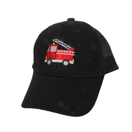 Kids Fire Engine Hat for Baby Boys Summer Adjustable Hollow Baseball Hats Sun Protection Embroidery Fire Truck Caps (Black, 2-7 Years)