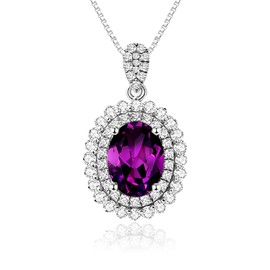 JIANGXIN Luxur 925 Sterling Silver Pendant Chain Women's Necklace Princess Diana Kate Gemstone Design Birthstone 40-45 cm Adjustable Chains with Exquisite Jewellery Box, Metal, Amethyst