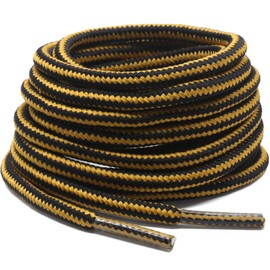 DELELE 2 Pair Round Boot Laces Outdoor Hiking Walking Shoelaces Dual Coloured Striped Shoe Lace Work Shoe Strings, 08 Naturals Yellow Black, 59 inch (150CM)