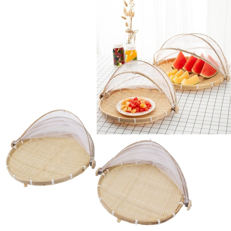 2Pcs Food Serving Tent Basket Fly Skeeter Insect Resistant Bamboo
