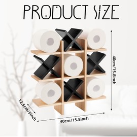 Weysat Tic Tac Toe Toilet Paper Holder Stand Toilet Paper Storage Bathroom Decor Rustic Wooden Hanging Storage Freestanding Wall Mounted Shelves Decor for Toilet Tissue Farmhouse(Wood Color, Black)