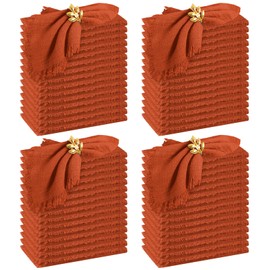 60 Pack Handmade Cloth Napkins with Fringe,Orange Cotton Linen Napkins,Natural Soft Rustic Cotton Dinner Napkins for Wedding Party Event Table Decoration(16 * 16 Inch)