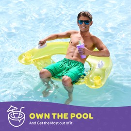 Pool Floats Adult [Set of 4] Inflatable Chair Floats with Cup Holders & Handles - Happy Colorful Pool Floaties - Pool Float Comes in 2 Fun Colors, Blue & Yellow, A Relaxing Floats for Swimming Pool.