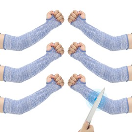PATIKIL 12 Inch Cut Resistant Sleeve, 3 Pairs Arm Safety Protectors Sleeves with Thumb Hole Level 5 Protection Forearm Guard Sleeves for Thin Skin and Bruising, S, Blue