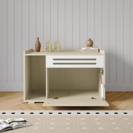 GarveeLife Cat Litter Box Enclosure Furniture Hidden Litter Box Cabinet Indoor Cat Washroom Pet House Dog Proof Hideaway Kitty Flip-down Opening Litter Box Enclosure - Wood Color