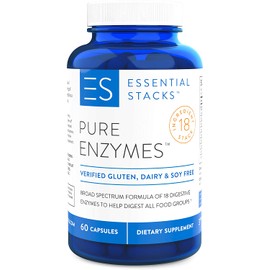 Essential Stacks Pure Digestive Enzymes - Gluten Free, Dairy Free & Soy Free with 3rd Party Verified Allergen Testing – Smart Blend of 18 Powerful Digestive Enzymes So You Can Digest All Food Groups