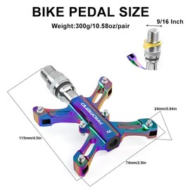 CNC Aluminum Alloy Quick-Release Bike Pedals, Anti-Slip Triple Bearing Pedals for BMX, Folding Bikes, and Road Bikes - Lightweight and Durable, Rainbow Finish