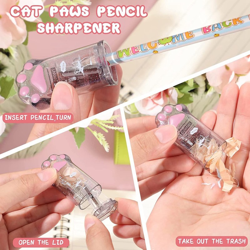 Kopinma 4 Pcs Cute Cat Pencil Sharpener and Cat Shaped