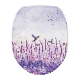 Kathyboom Purple Flower Hummingbird Toilet Seat Cover, Fits Most Round, Elongated and Oblong Lids, Bathroom Accessories Decorative Toilet Lid Cover