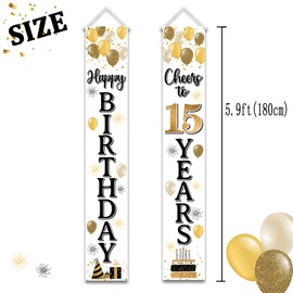 LASKYER Happy 15th Birthday Door Banner - Cheers to Fifteen Years Old Birthday Front Door Porch Sign Backdrop,15th Birthday Party Decorations.