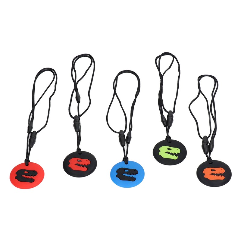 5pcs Kid Silicone Dinosaur Pattern Sensory Chewing Necklace Portable Baby