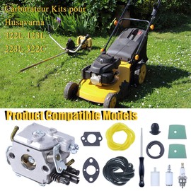 Haishine 588171156 Carburettor Kit for Husqvarna 223L 224L 322L 323L 123L 326L 326LS 123C 123L 123LD 223R 322C 322R 323C 325C 325CX 325L Trimmer with Spark Plug + Fuel Line + Screwdriver