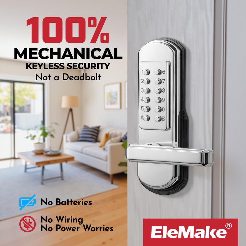 Elemake Keypad Door Lock, Keyless Entry Door Lock Mechanical Lock