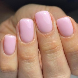 Light Pink Press on Nails Short Square Fake Nails Press ons with Solid Color Reusable Acrylic Nail Full Cover Stick on Nails for Women Manicure 24 Pcs