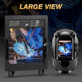 Welding Helmet Auto Darkening with Clip-On Flashlight and 10 Replacement Lens, 4"X4" Screen True Color View Welding Mask, 4 Arc Sensors, 2.8/5-9/9-13 Shade for TIG MIG