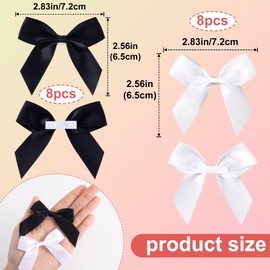 Pndeyo 16pcs Self-Adhesive Wrap Bows, Soft Non-Faded Satin Ribbon Bow, Premade Craft Bowknot for Christams Wedding Birthday Party Bridal Shower Decorations- Black & White