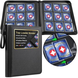 GEAoffice Top Loader Binder for Cards, Premium PU Leather 9 Pokcets Card Binder for Toploader Hold 324 Cards, Side Loading Ringless Card Album, Waterproof Card Collection Binder for 3"×4" Rigid, Black