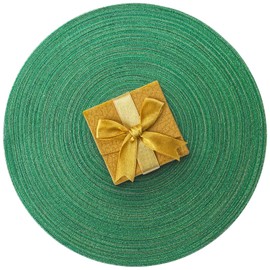 AHHFSMEI Round Braided Placemats 15 Inch Round Table Mats for Dining Tables Natural Woven Heat Resistant Place mats Set of 6 (Christmas Green, 6)