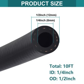 1/4 Inch ID Fuel Line Hose - 10FT Marine Grade Fuel Line with 10PCS Hose Clamps,300PSI High-Pressure Fuel Line for Automotive Fuel Systems Engines (1/4" ID-10Ft)