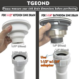 TGEOND Flexible P-Trap 1-1/2""with 1-1/4"" Adapter, Adjustable Sink Drain Pipe Kit for Bathroom Sink and Kitchen Sink, Variable Height Shampoo Bowls, White, 1 Pack
