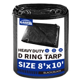 TARPAL Tarp 8x10 Feet Heavy Duty Tarps 14mil D-Ring Waterproof Tarp for Outdoors UV Protection Triangular Sewing Design Reinforced Corners and Edges（Black）