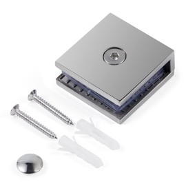 Ranbo Square Frameless Glass Clamp Connector/Shower Door Fixed Panel/Wall-to-Glass Corner Clamp,304 Stainless Steel,for 5/16" - 1/2" (8-12 mm) Thickness Glass,2 PC,Polished Chrome
