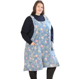 APRONNER Big Plus Size Aprons for Women with Pockets Cotton Linen Baking Kitchen Cooking, Rose Flower, XX-Large