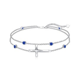 Dorunmo Blue Cross Anklet for Women 925 Sterling Silver Sapphire Anklet September Birthstone Jewelry for Mom Women Wife