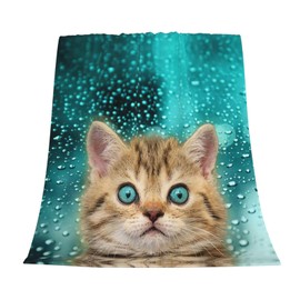 Blue Eye cat Fleece Throw Blanket Super Soft Flannel Cozy Blankets Washable Lightweight Fuzzy Blanket for Couch Sofa Bed Office Travel Camping Throw Size Warm Plush Blankets for All Season (50"x40")