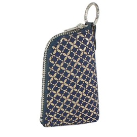 Indenya 4707-14-179 Key Case D Deer Leather Navy Blue Base x White Lacquer Cloisonne Connection Pattern, Navy, White
