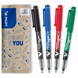 Pilot 2.0 mm V-Sign Pen Liquid Ink Tip - Black/Blue/Red/Green (Pack of 4)