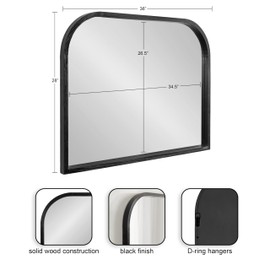 Kate and Laurel Occonor Modern Wooden Arched Mirror, 36 x 28, Black, Transitional Arch Wall Mirror with Geometric Shape for Use as Bathroom Mirror for Vanity or Fireplace Mantel Mirror