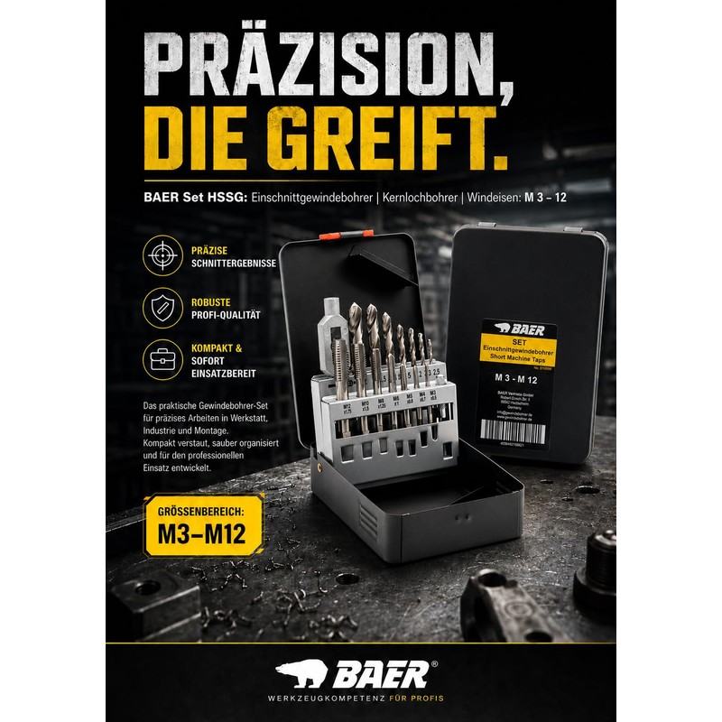 BAER Thread Cutter Set M3-M12 HSS-G | 15 Pieces for