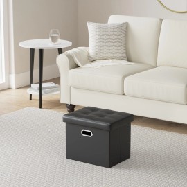 Cosyland Ottoman with Storage Folding Leather Ottoman Footrest Foot Stool Ottoman Black