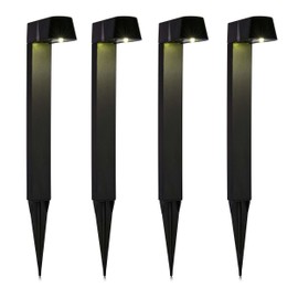 Alpine Corporation 18" H Outdoor Solar Modern Pathway Lights, Waterproof Cool White LEDs, Matte Black - Set of 4