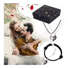 TECNOLOGÍA INFINITA Corazón Magnético Amor, 2 Pulseras Pareja De Imán+2 Collar