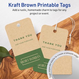 Avery Printable Rectangle Rounded Corner Tags with Sure Feed Technology, 2" x 3-1/2", Kraft Brown Cardstock, Print-to-The-Edge, Laser/Inkjet, 200 Total, Great for Custom Gift Tags and Branding Tags