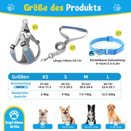 3 Stück Hundegeschirr und Leine Set, Verstellbares Brustgeschirr, Reflektierendes atmungsaktives Hundegeschirr mit D-Ring, Hundegeschirrs Set für Welpen, Kleine Hunde