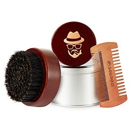 Cepillo para barba, 100% cerdas de jabalí, cepillo para barba de madera de nogal negro para hombres para domar y suavizar tu vello facial