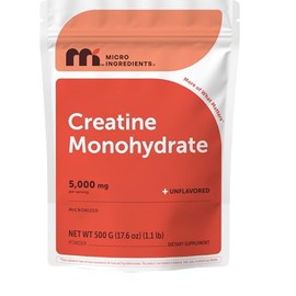Micro Ingredients Monohidrato de creatina en polvo, 17.64 oz (1.1 libras), 5000 mg por porción, creatina en polvo micronizada, sin sabor, sin relleno,