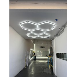 Generic Modern Hexagon LED Lights - Set of 5 Touch Control Aluminum Hexagon Ceiling Lights - Honeycomb Led Lights for Garage, Shops, Gyms, Basements – 4ft Wide, 8ft Tall (6500 Lumen), White