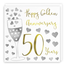 Hunts England - 50th Wedding Anniversary Card - Happy Golden Anniversary - 50 Years - Silver Hearts Collection - For Couples, Friends, Him, Her