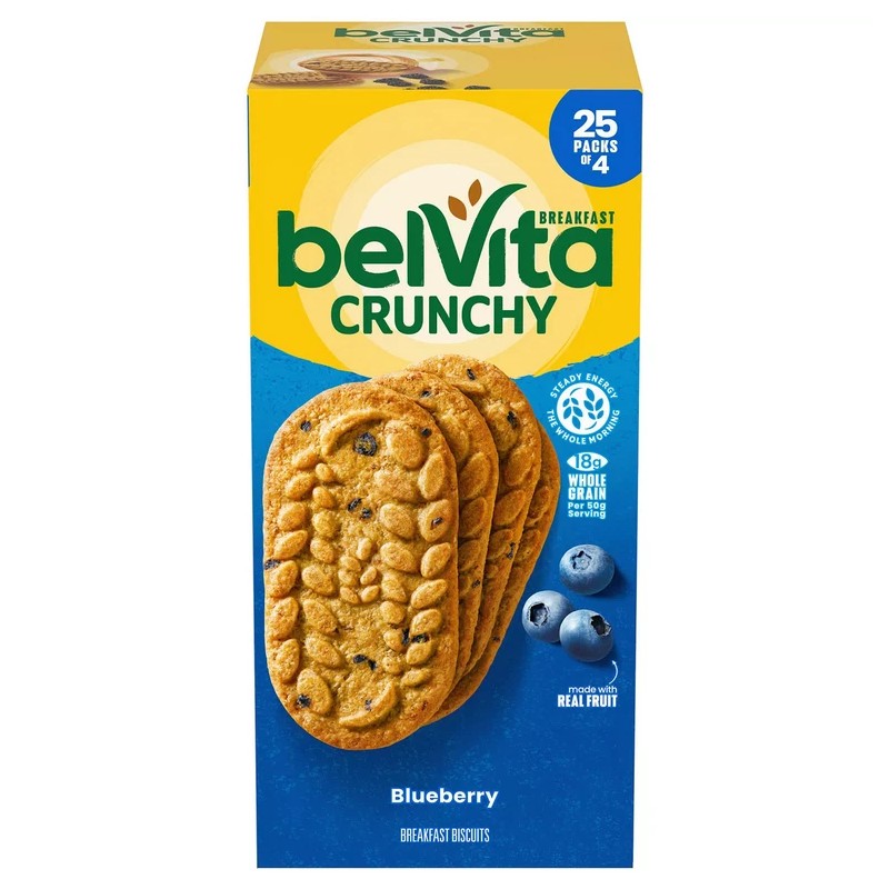 belVita Blueberry Breakfast Biscuits, 4 biscuits per pack, 25 pk.