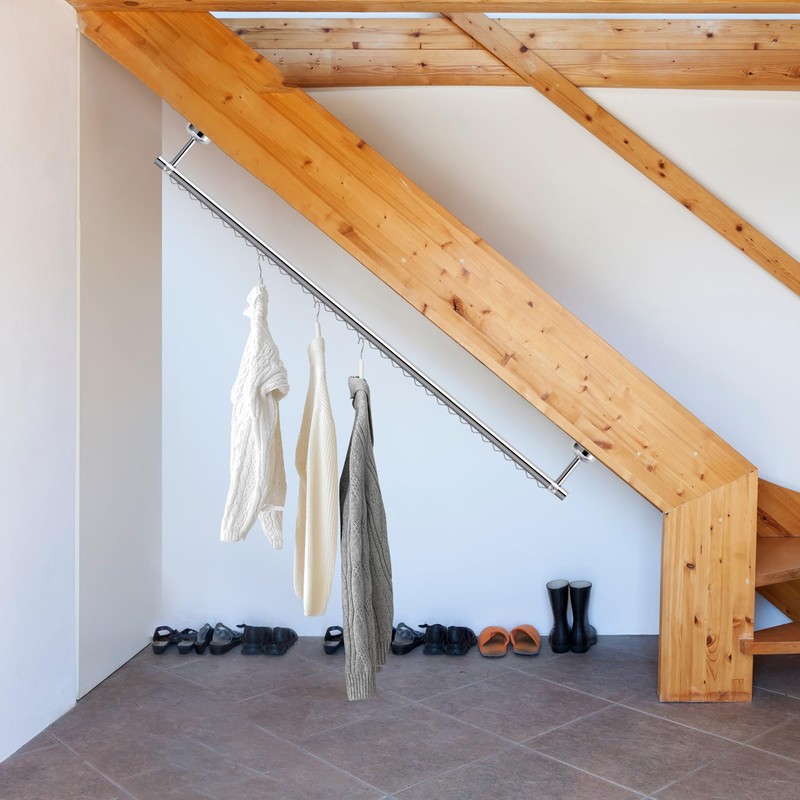 Wonderjune Closet Rail Hanging Closet Rod Ceiling Clothes Rack Any