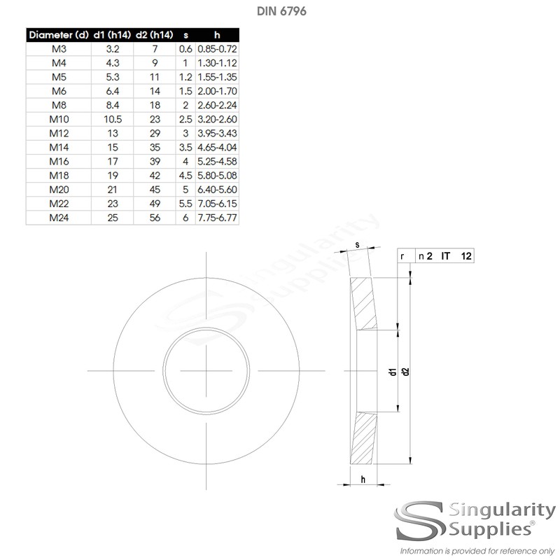 M10 (10mm) Conical Spring Washer - Stainless Steel (A2) (Pack