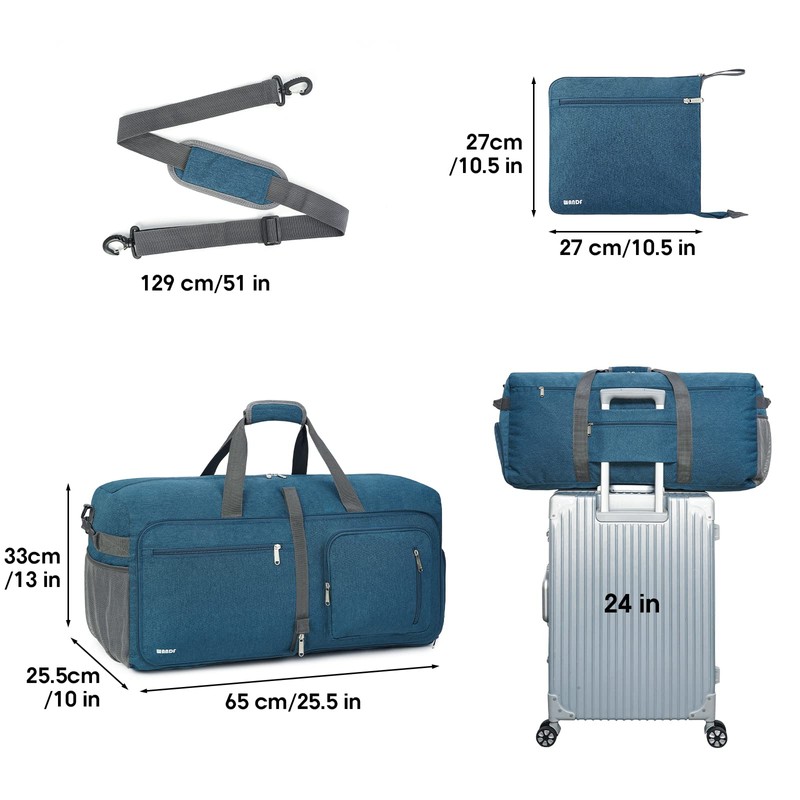 WANDF Travel Duffle Bag 65L Shoes Compartment Foldable Overnight Weekender
