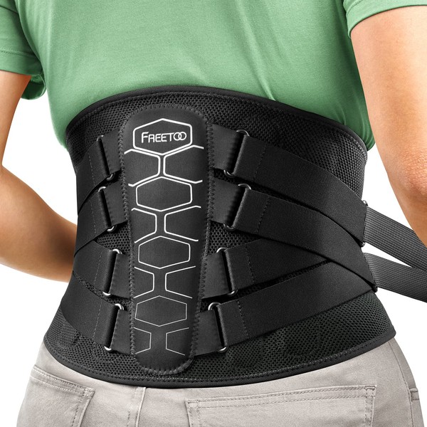 FREETOO Back Support Belt for Lower Back Pain Relief, Ergonomic design with Lumbar Pad Back Brace for Women & Men, Anti-skid Lumbar Support for Herniated Disc, Sciatica L Size(waist:40.5''-47.2'')