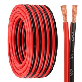 6 Gauge Wire 2 Conductors Copper Wire, 6 AWG Battery Cable Oxygen Free Copper Wire for Solar Panel, Automotive, Trailer, RV and Speaker (6 Gauge 5FT)